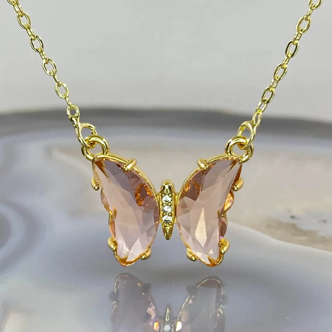 Pack of 2 Pink and Purple Crystal Butterfly Pendant