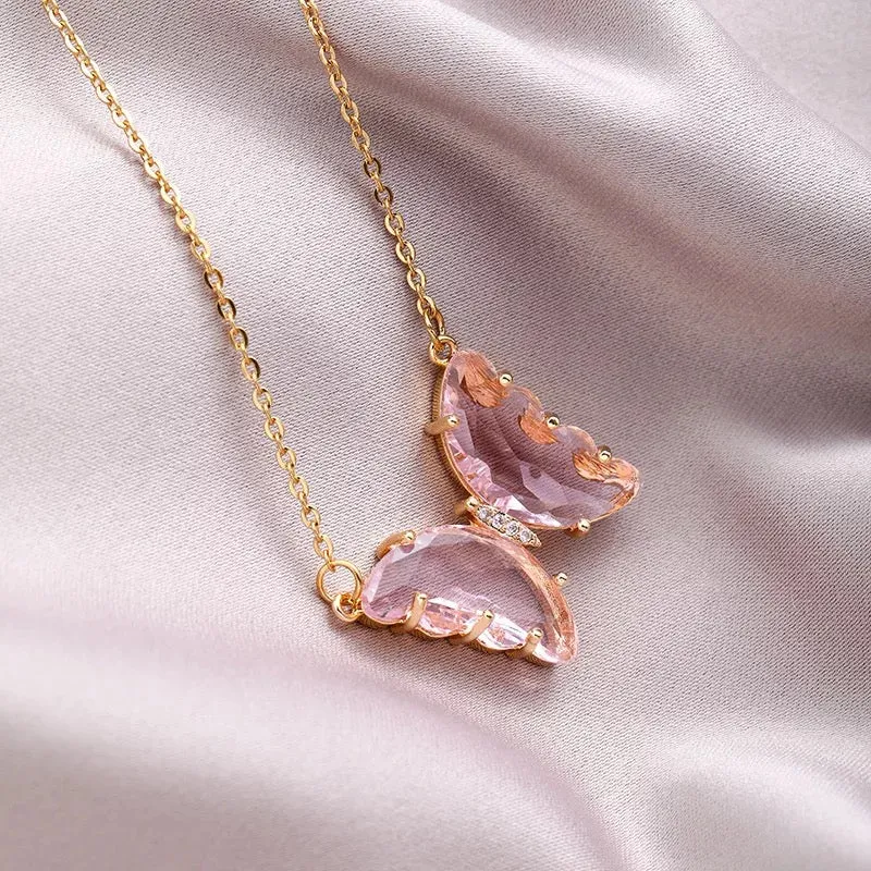 Pack of 2 Pink and Purple Crystal Butterfly Pendant