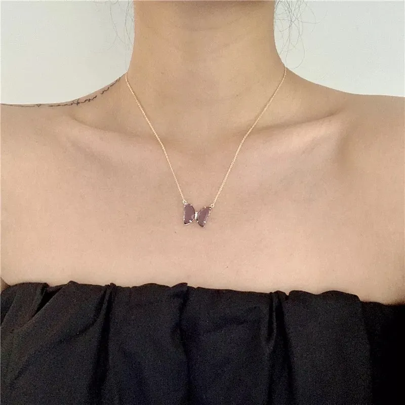 Pack of 2 Pink and Purple Crystal Butterfly Pendant