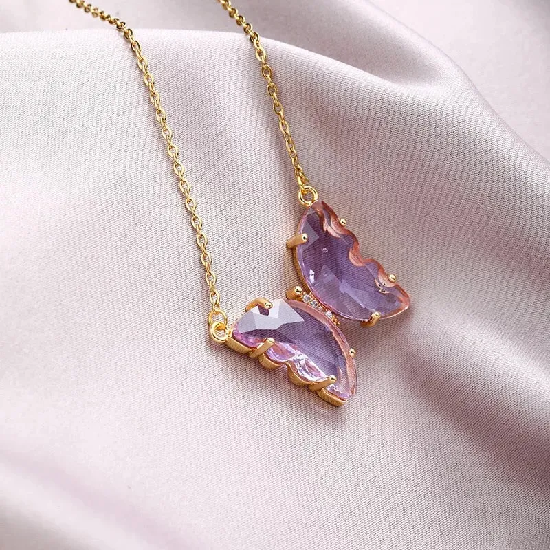 Pack of 2 Pink and Purple Crystal Butterfly Pendant