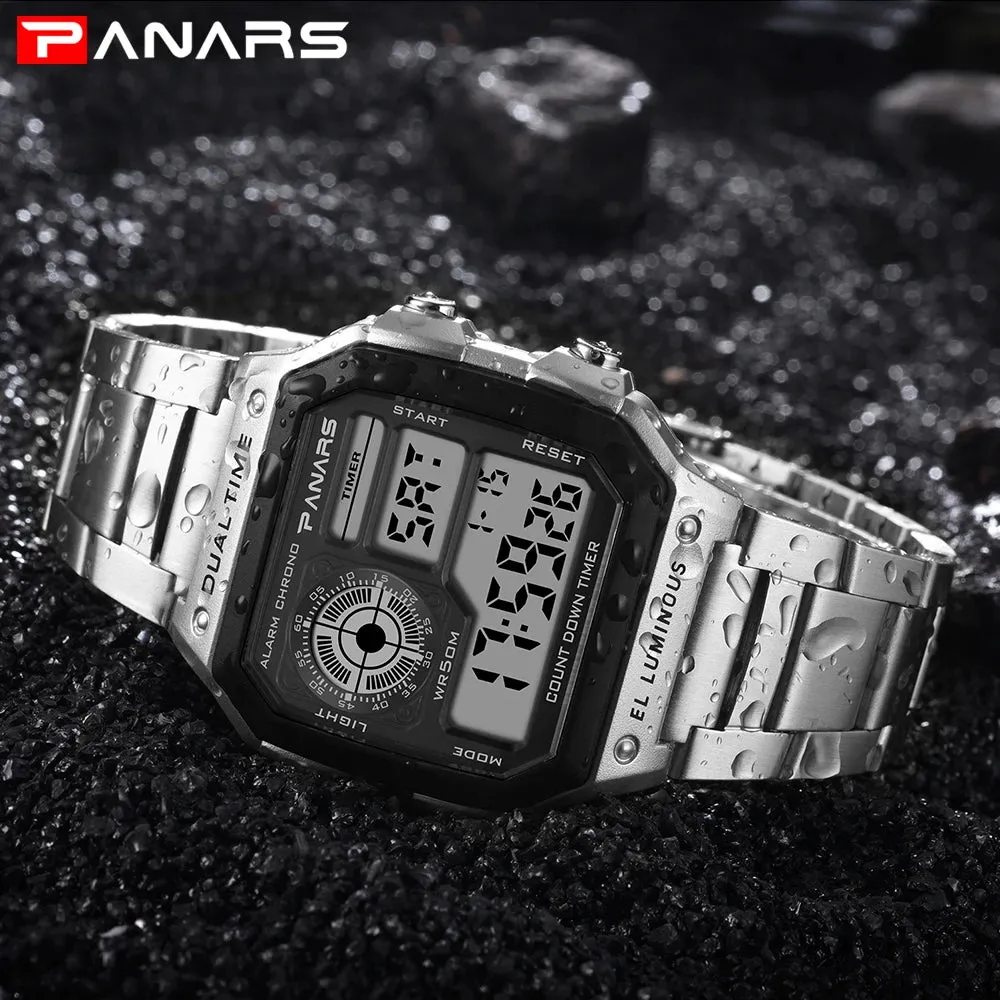 PANARS Watch Men Sport Digital Watches Chronograph Waterproof Watch Stainless Business Wristwatches Male Clock Relogio Masculino