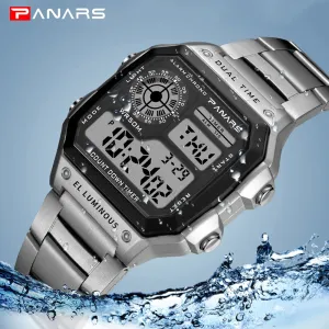 PANARS Watch Men Sport Digital Watches Chronograph Waterproof Watch Stainless Business Wristwatches Male Clock Relogio Masculino