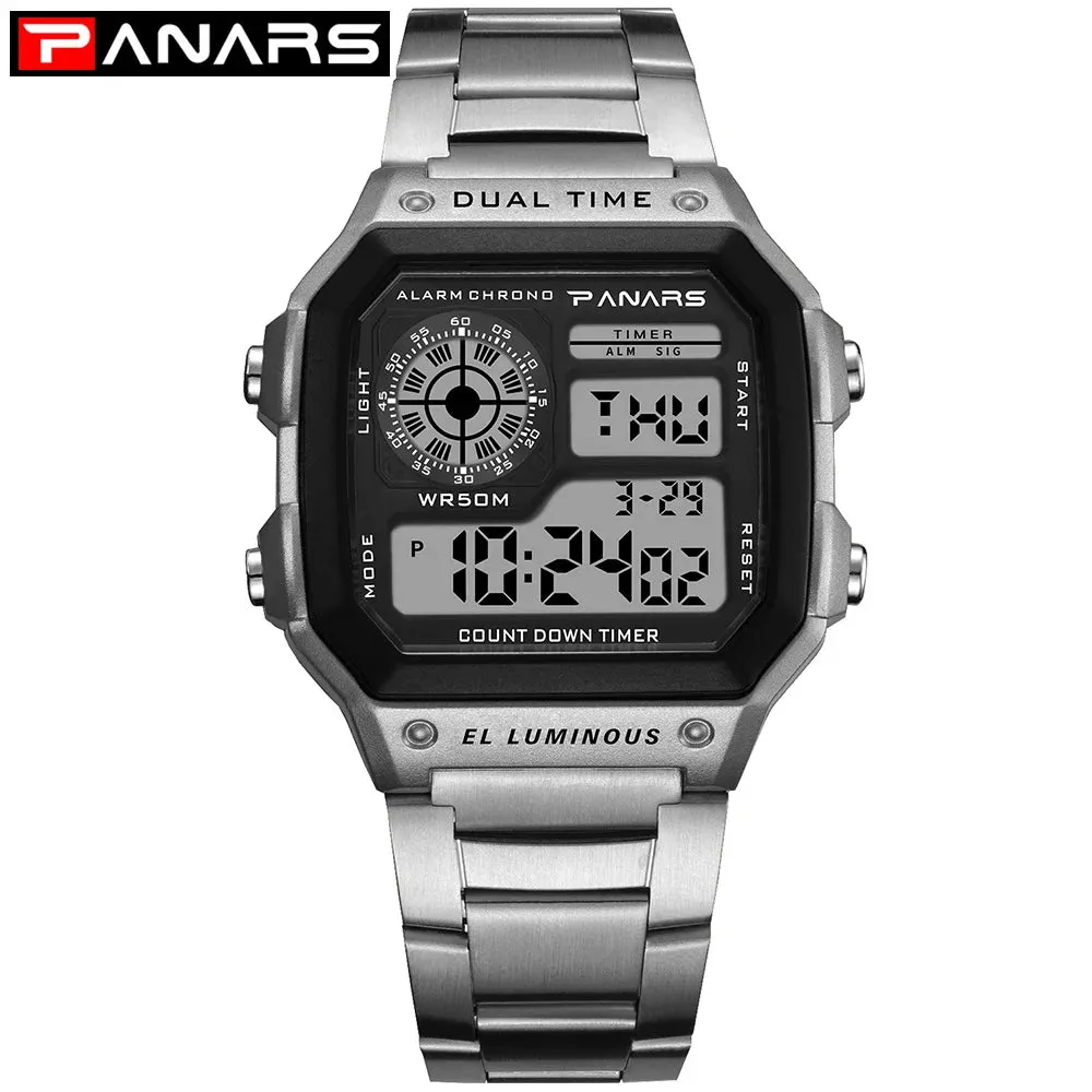 PANARS Watch Men Sport Digital Watches Chronograph Waterproof Watch Stainless Business Wristwatches Male Clock Relogio Masculino
