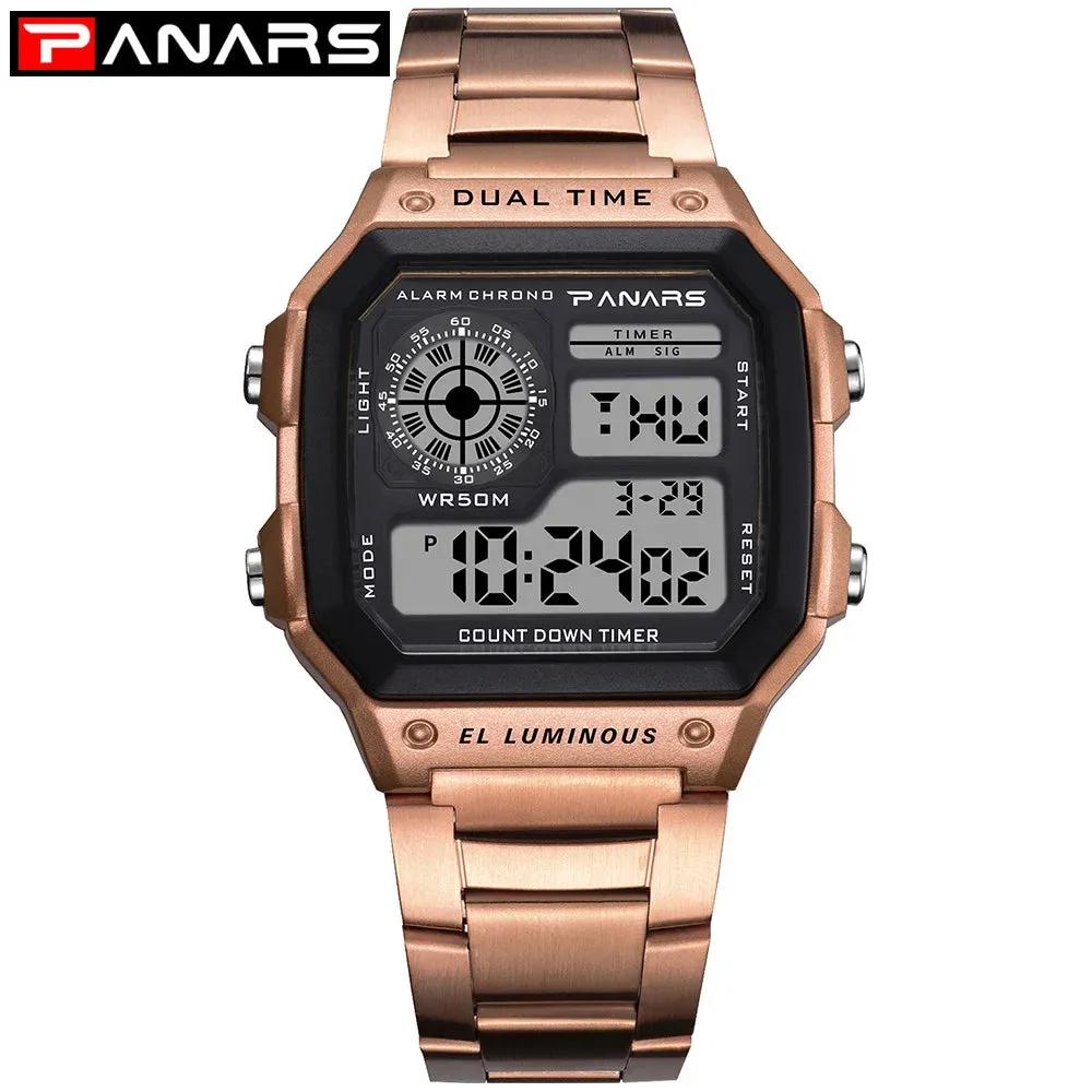 PANARS Watch Men Sport Digital Watches Chronograph Waterproof Watch Stainless Business Wristwatches Male Clock Relogio Masculino