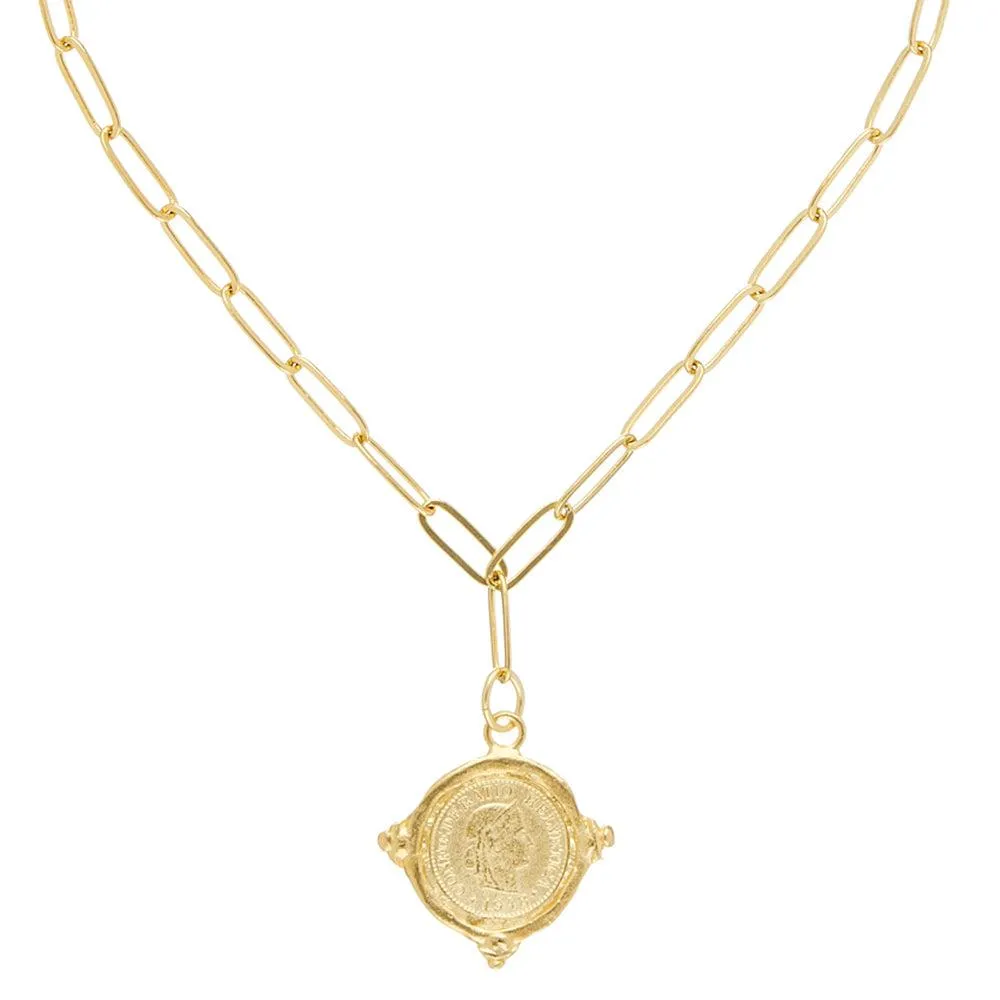 Paper Clip Gold Coin Necklace