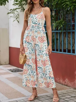 Pastel Peony Floral Jumpsuit In Orange