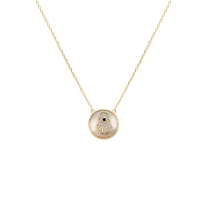 Pavé Colored Hamsa Disc Necklace