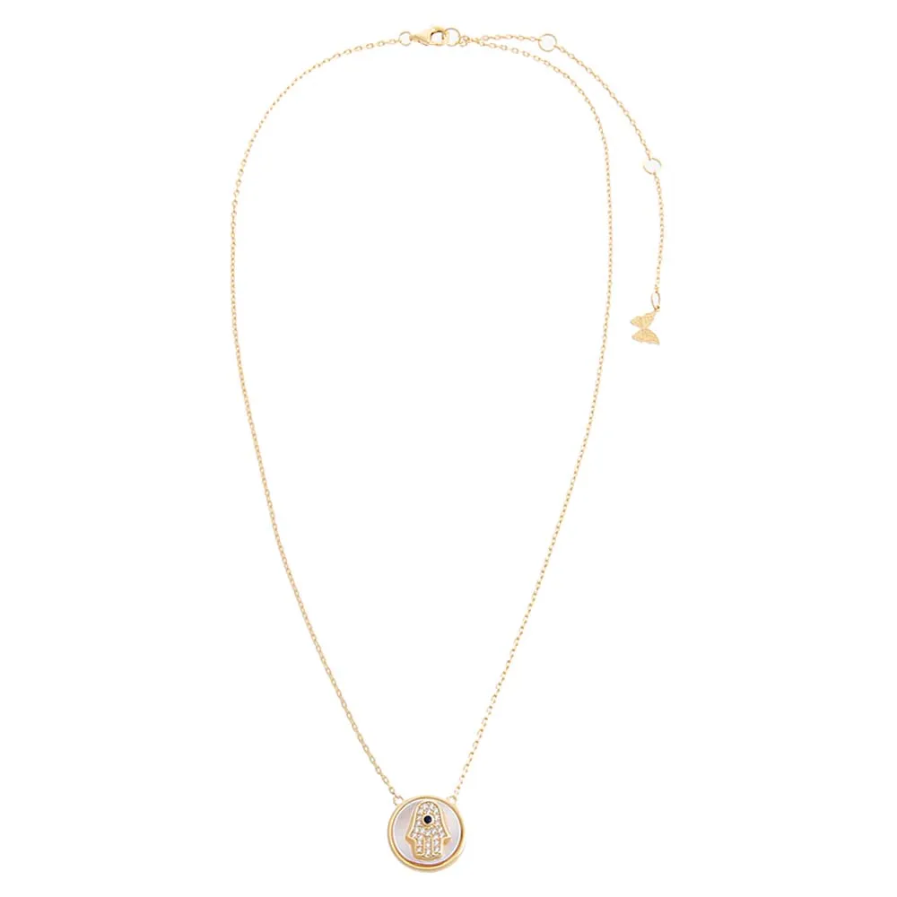 Pavé Colored Hamsa Disc Necklace