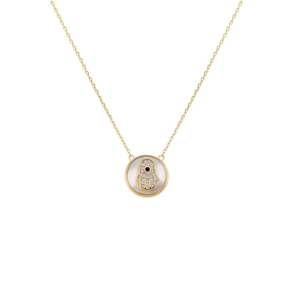 Pavé Colored Hamsa Disc Necklace