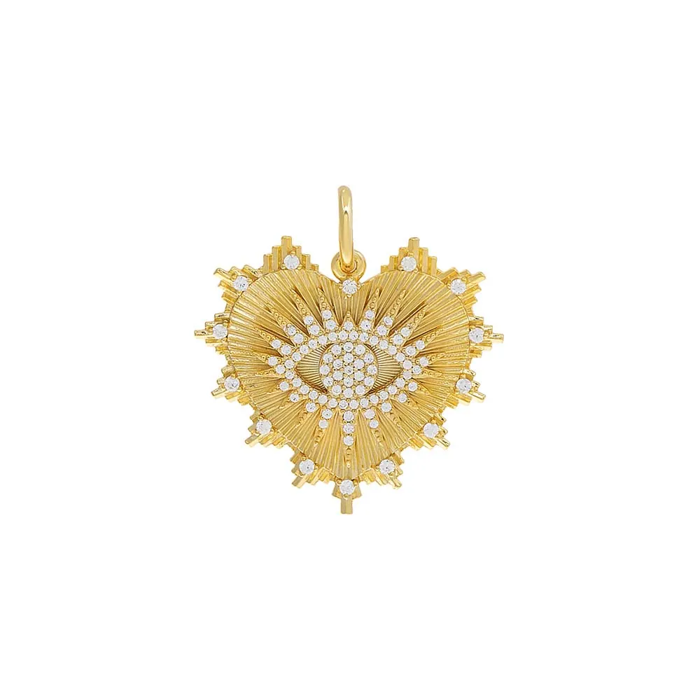 Pave Evil Eye Heart Medallion Necklace Charm