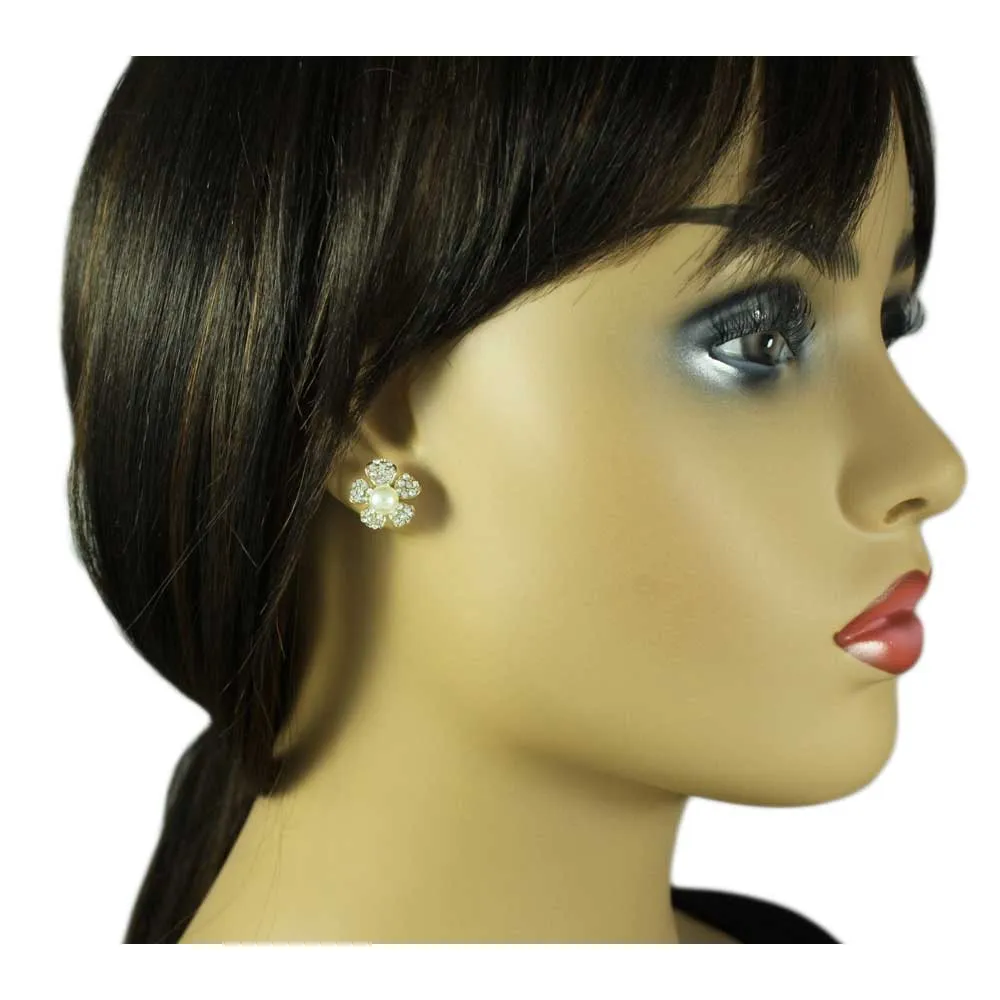 Pearl and Crystal Flower Necklace and Earring Jewelry Gift Set - PT408BS
