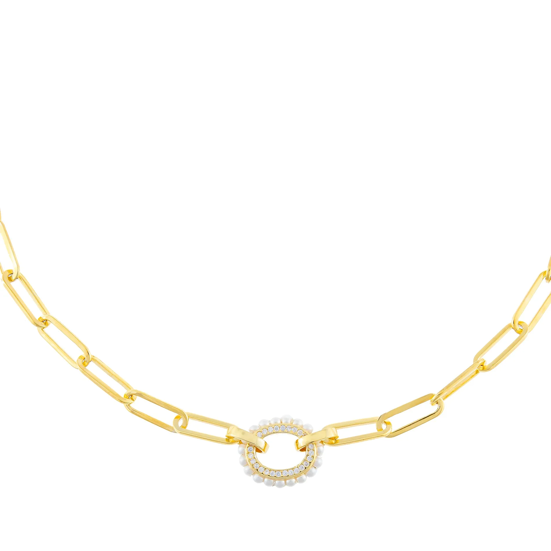 Pearl X CZ Oval Link Choker