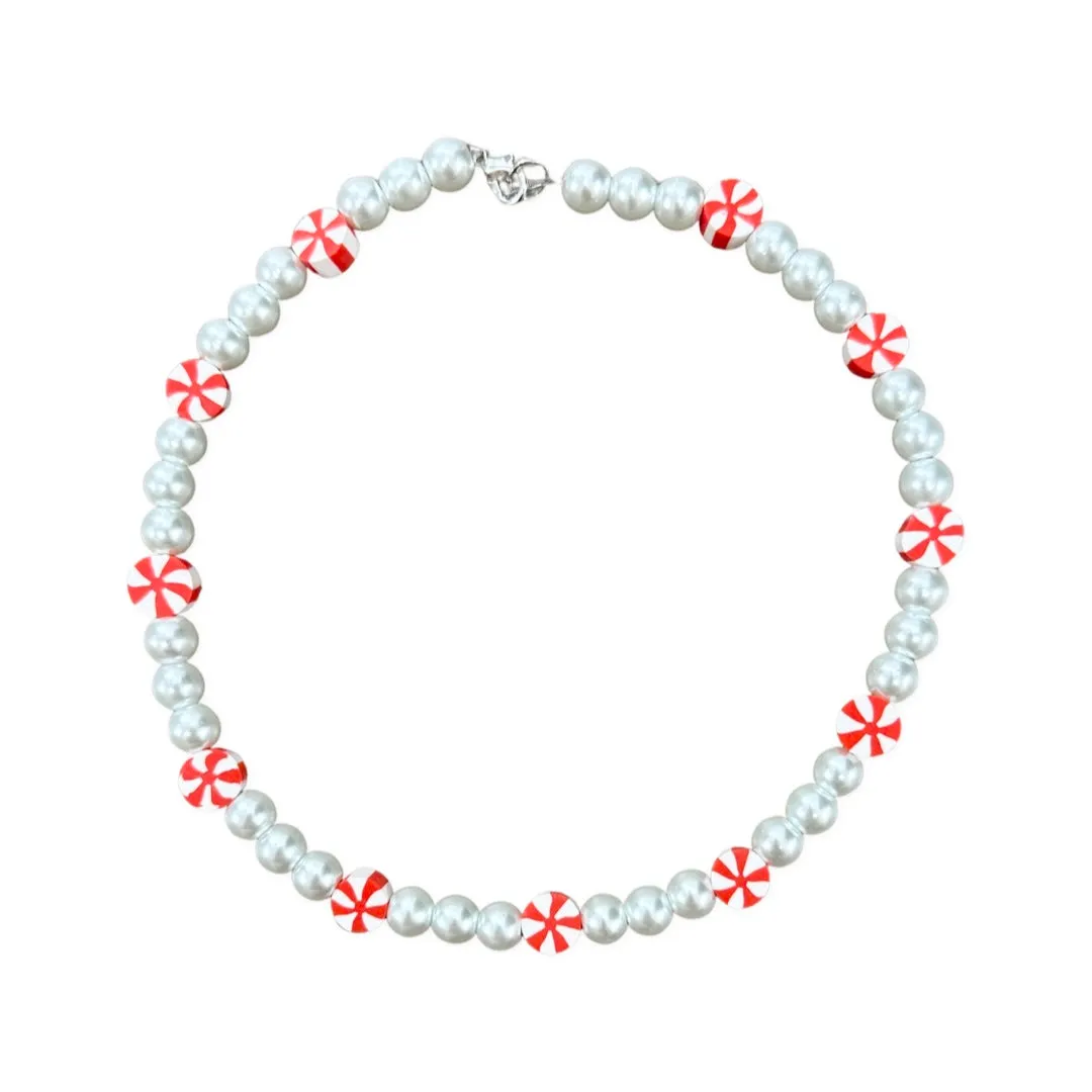 Pearls with Peppermint Candy Beaded Necklace
