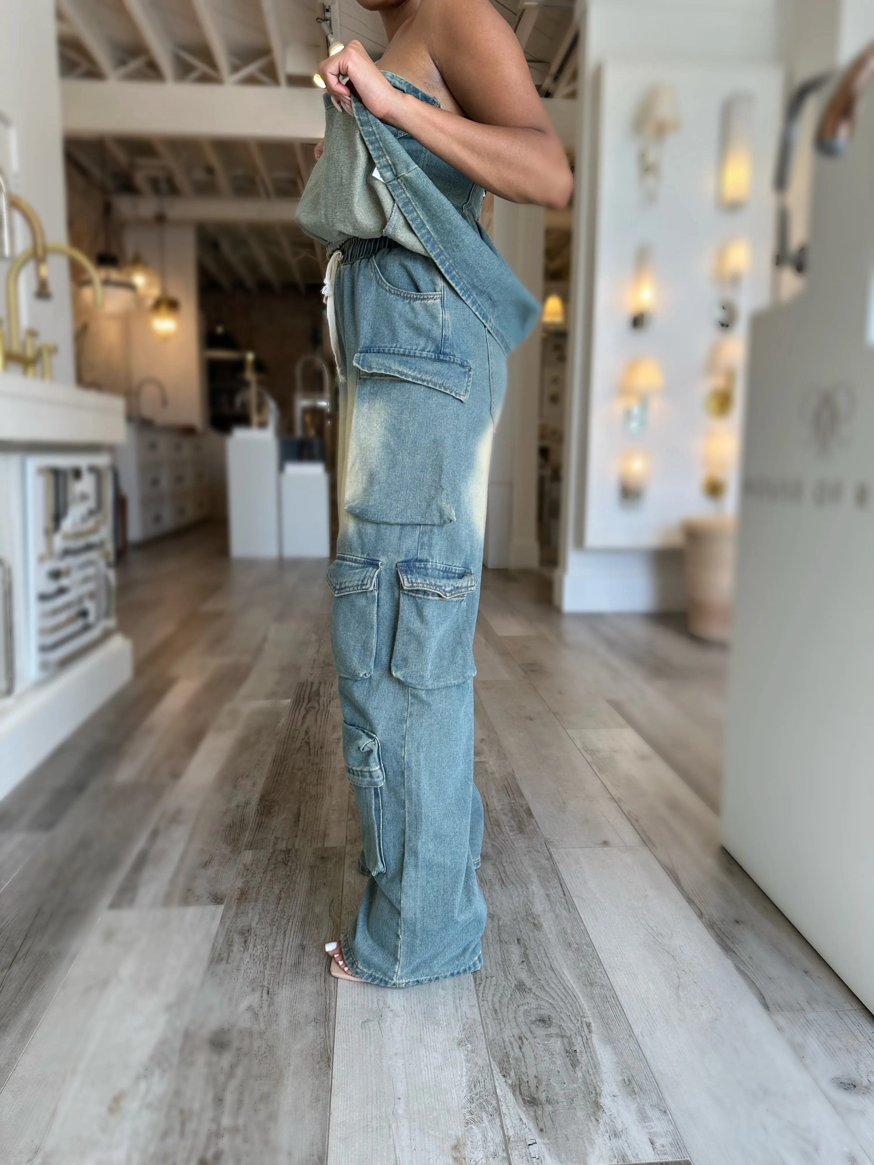 Peplum Denim Cargo Set
