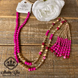 Pink Beaded Tassel Necklace