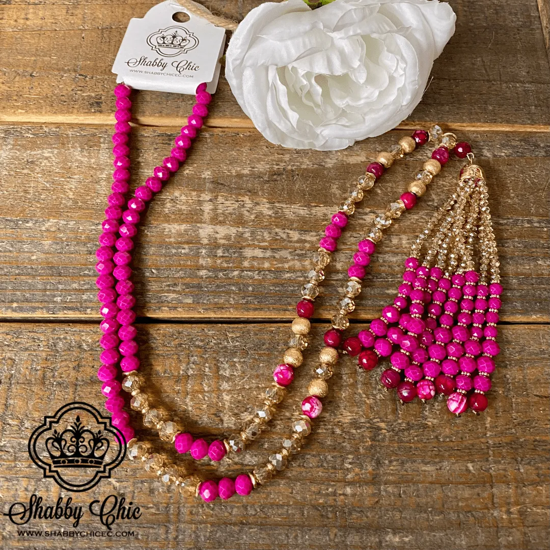 Pink Beaded Tassel Necklace