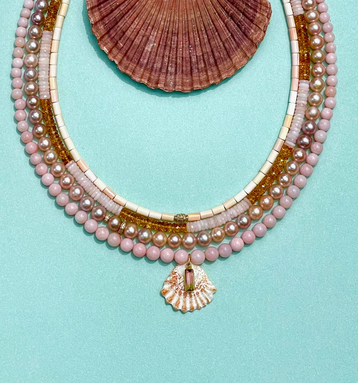 Pink Opal and Citrine Necklace
