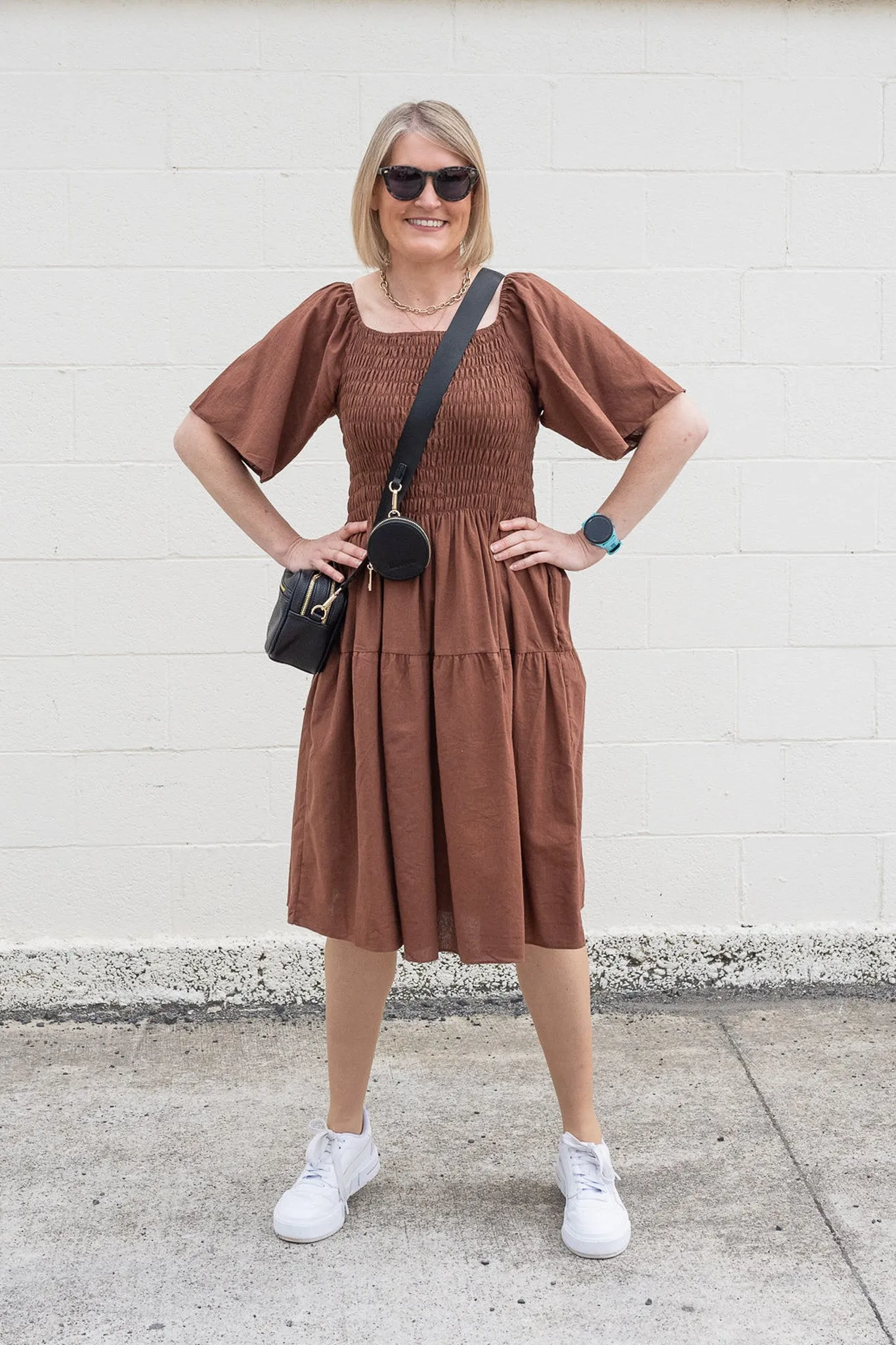 Plain Shirred Bust Louisa Dress - Chocolate