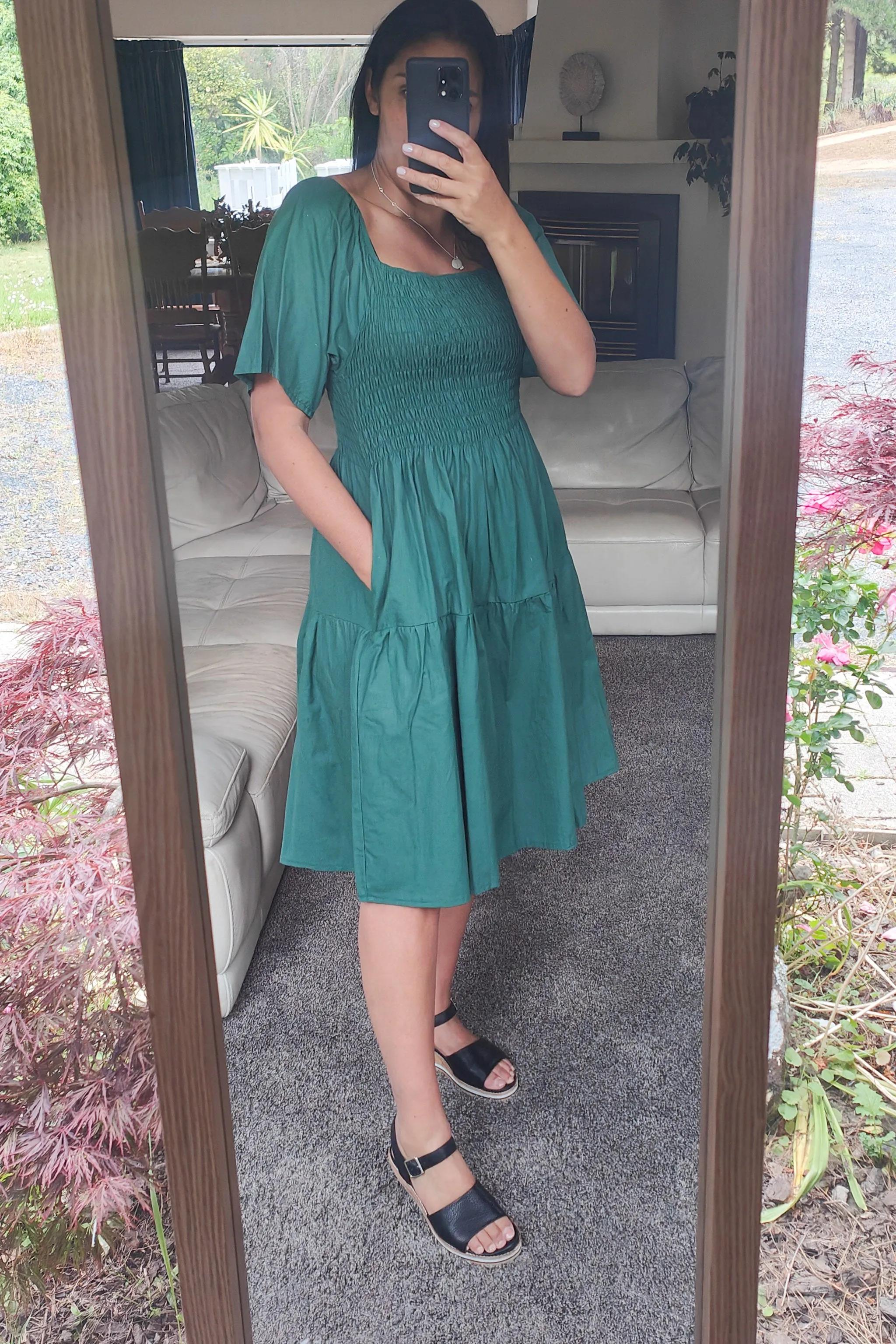 Plain Shirred Bust Louisa Dress - Emerald Green