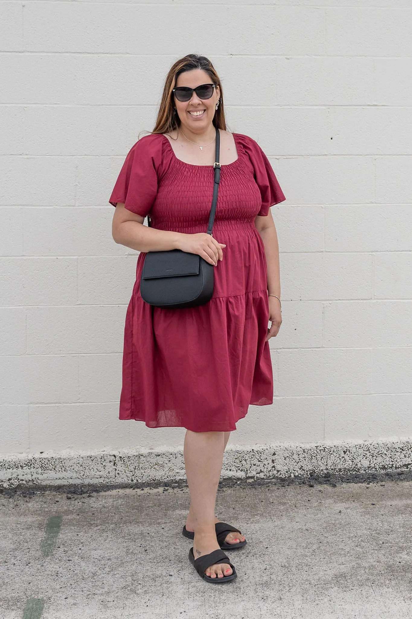 Plain Shirred Bust Louisa Dress - Wine