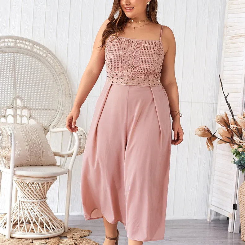Plus Size Casual Sling Lace Jumpsuit