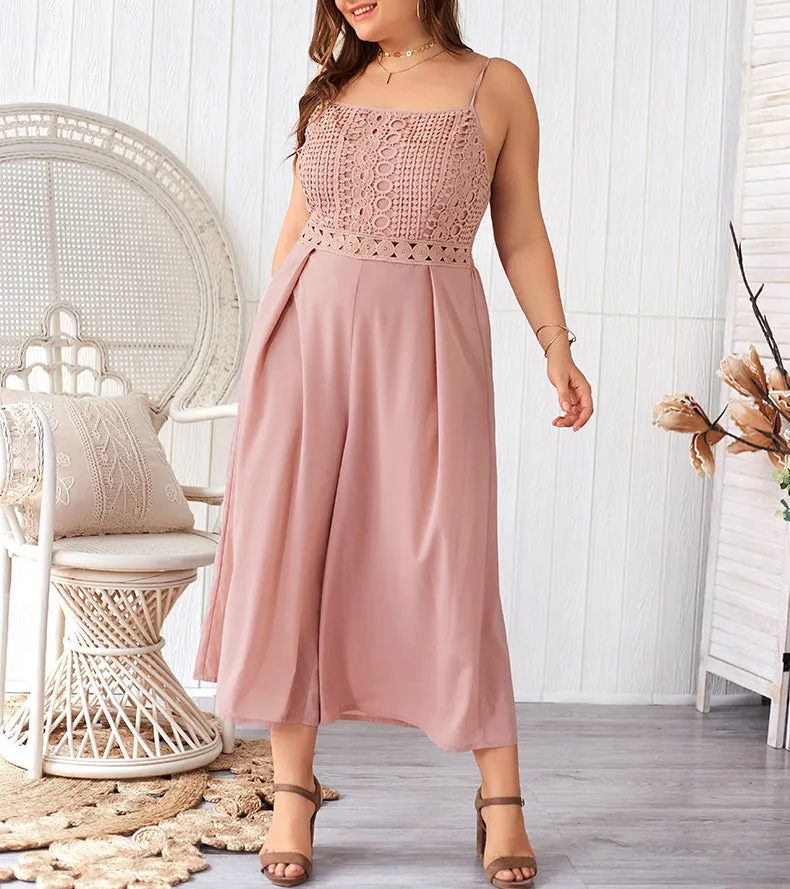 Plus Size Casual Sling Lace Jumpsuit