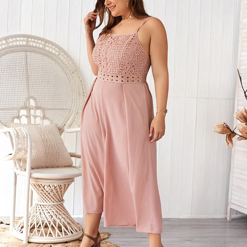 Plus Size Casual Sling Lace Jumpsuit
