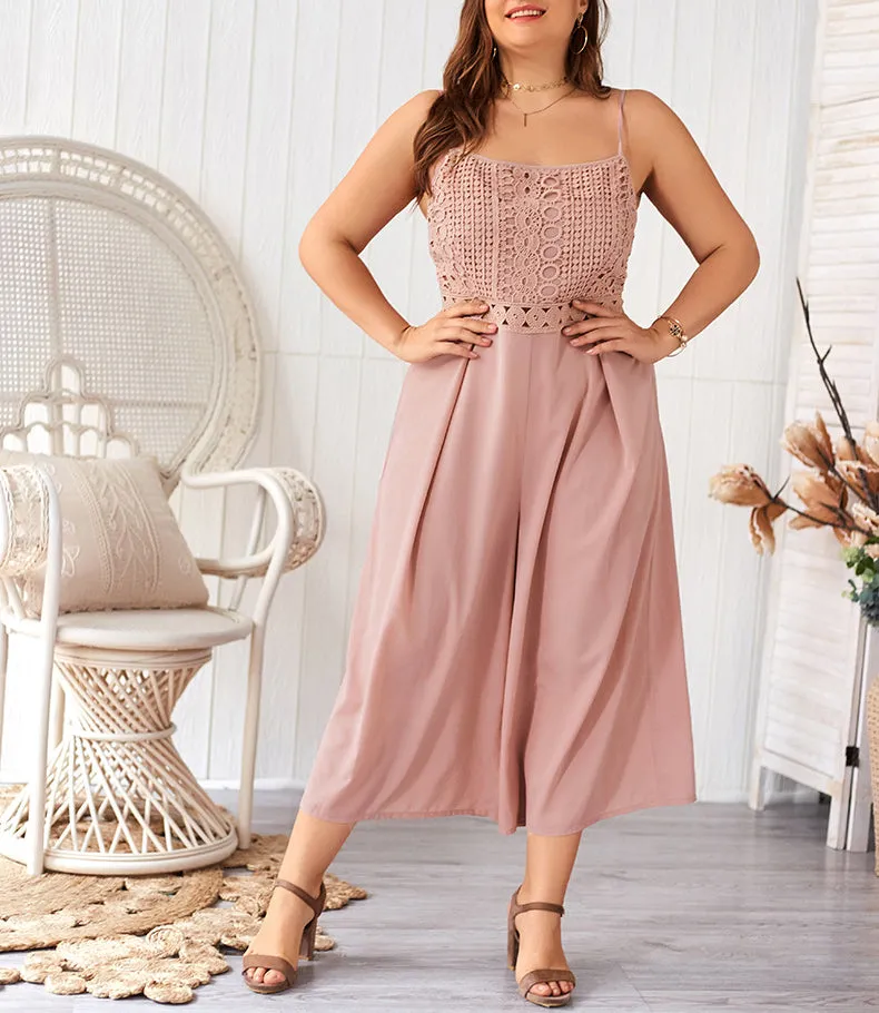 Plus Size Casual Sling Lace Jumpsuit