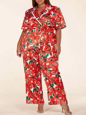 PLUS SIZE SHORT SLEEVE 2PC. TOP & PANTS FLORAL SET