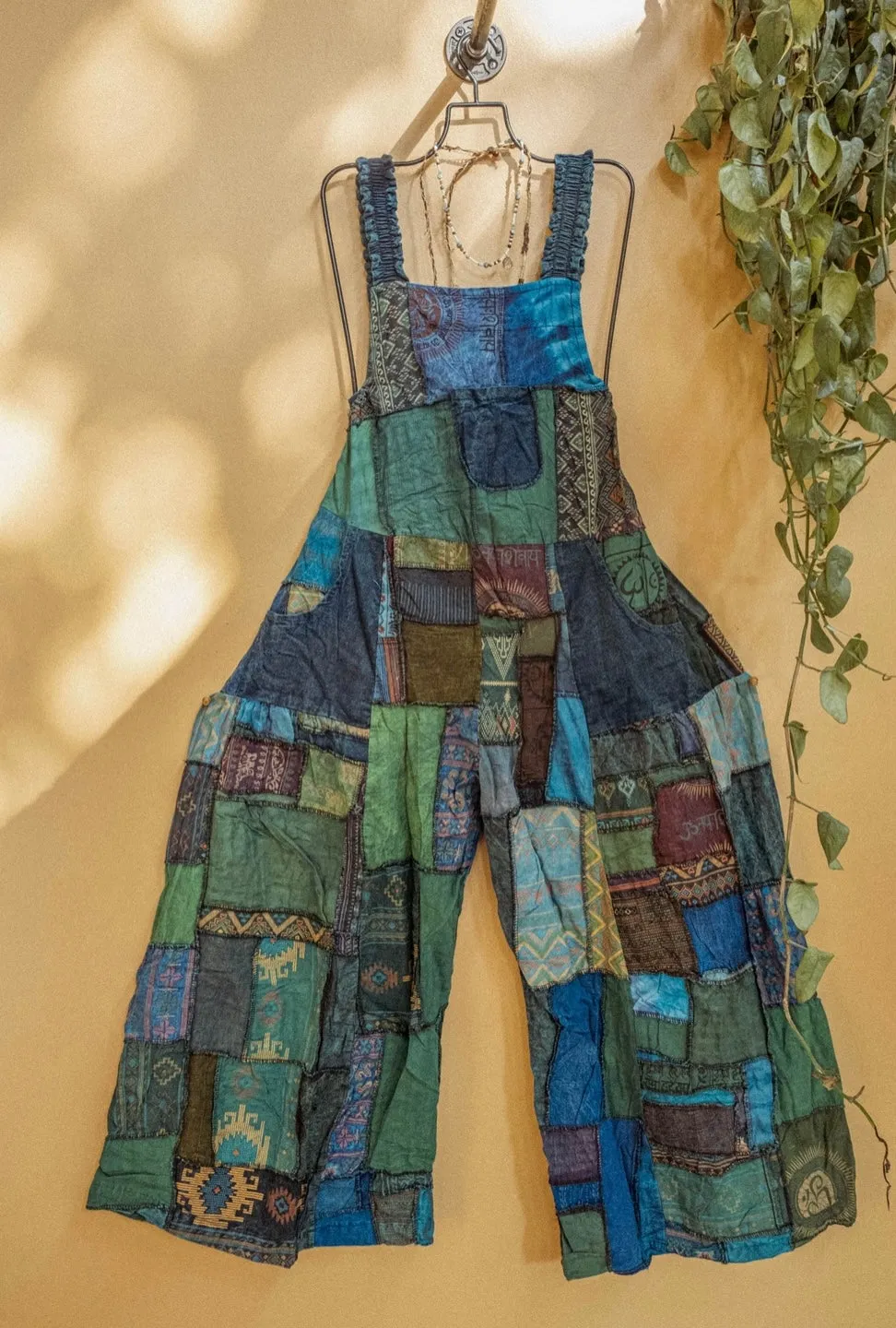 Plus Size Wide Leg Patchwork Overalls