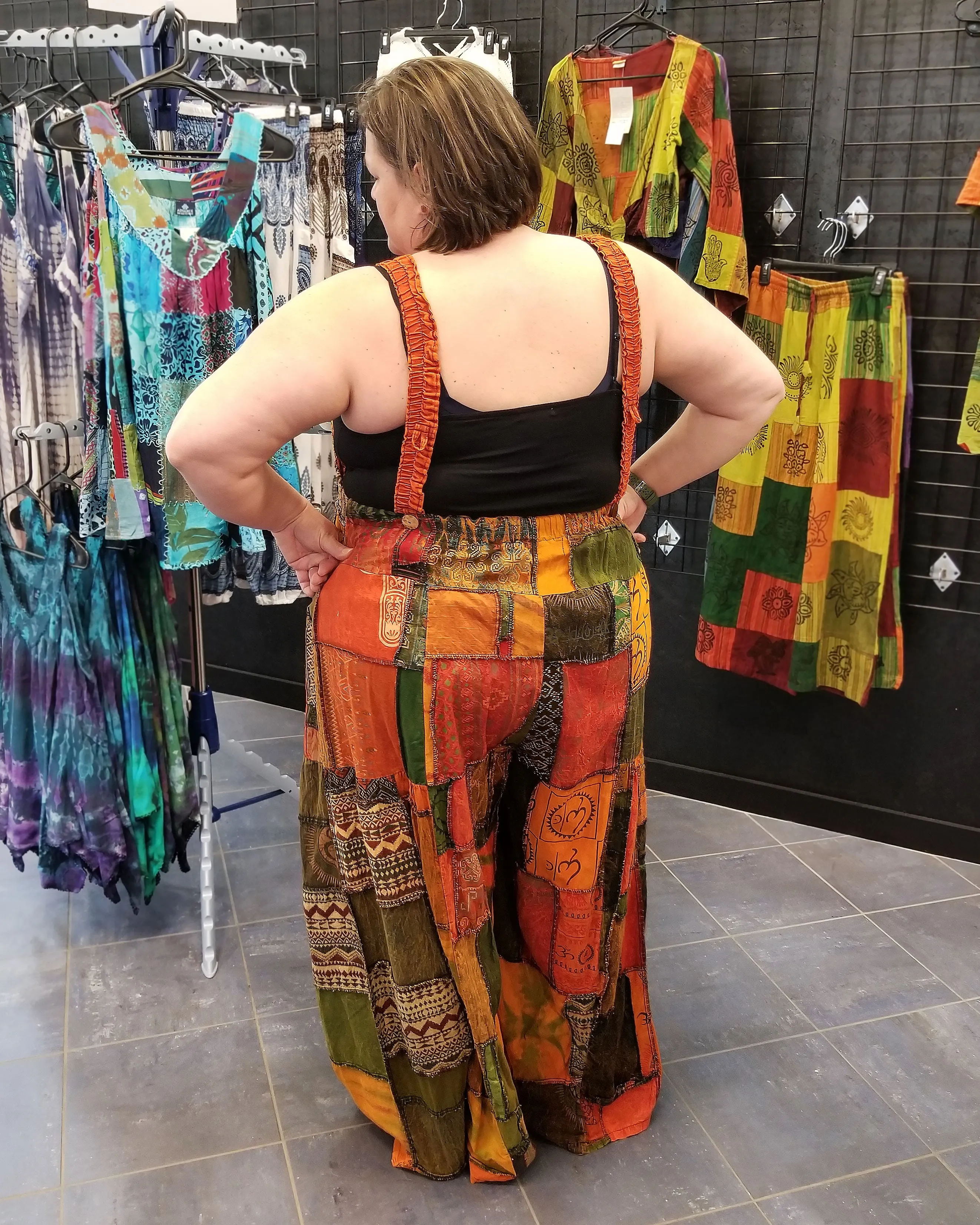 Plus Size Wide Leg Patchwork Overalls