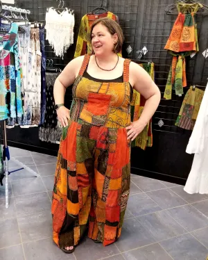 Plus Size Wide Leg Patchwork Overalls