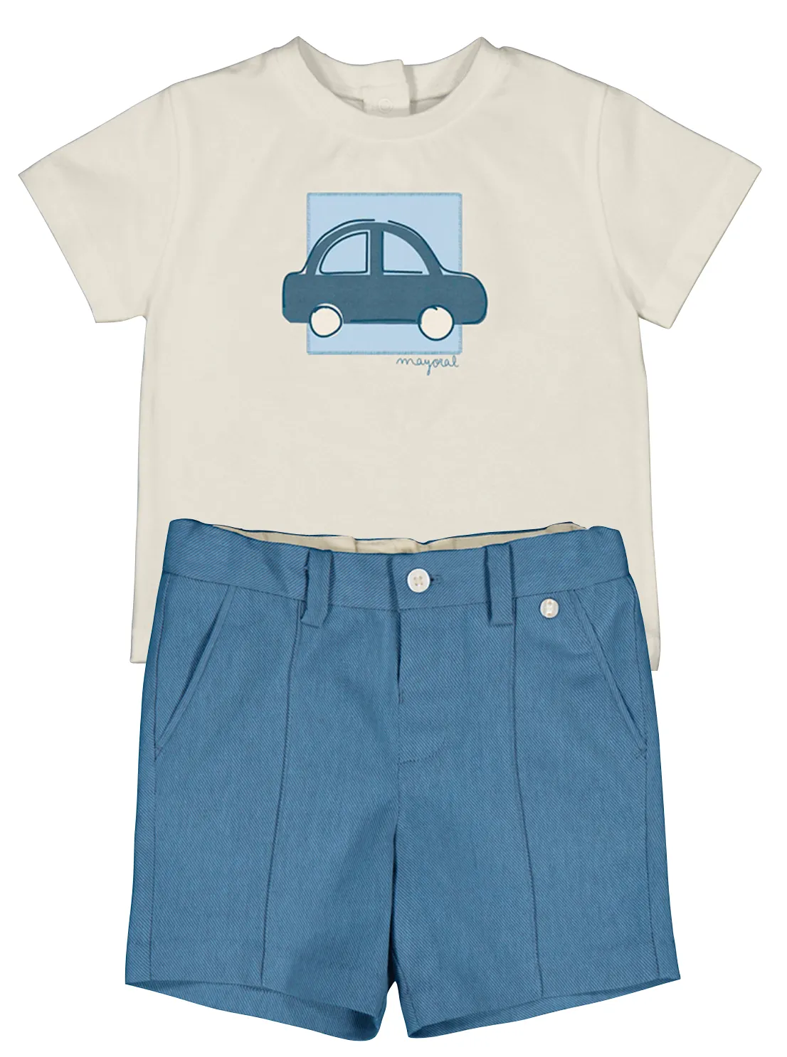 Pre-Order Mayoral 1052 Cream Tee-Shirt and Mayoral 1240 Blue Shorts