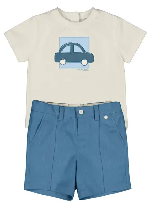 Pre-Order Mayoral 1052 Cream Tee-Shirt and Mayoral 1240 Blue Shorts