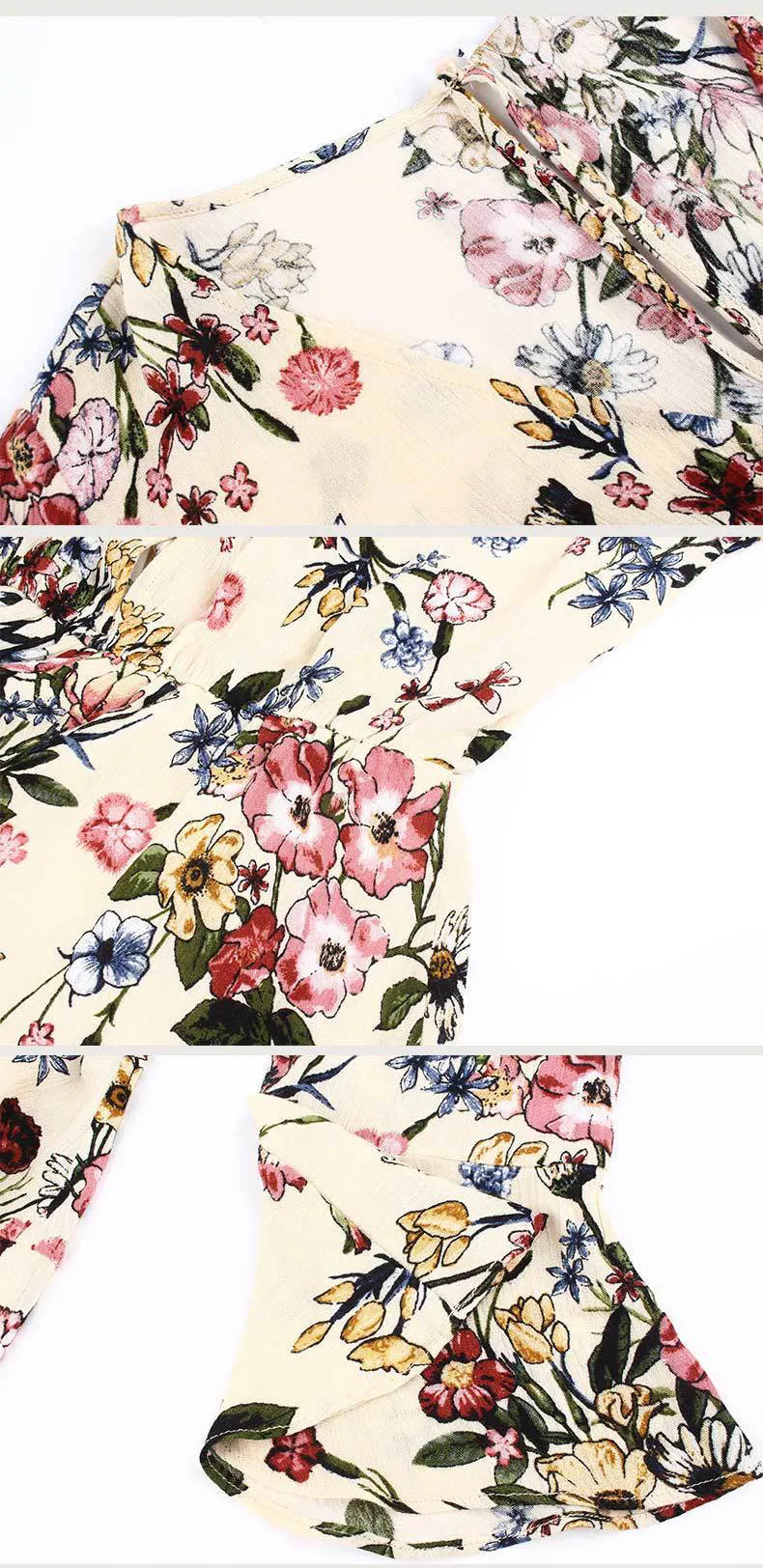 Printed V-neck Long-sleeved Sexy Jumpsuit Short Slacks