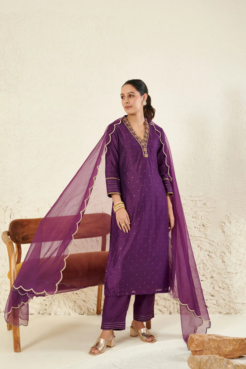 Purple Embroidered Kurta Set