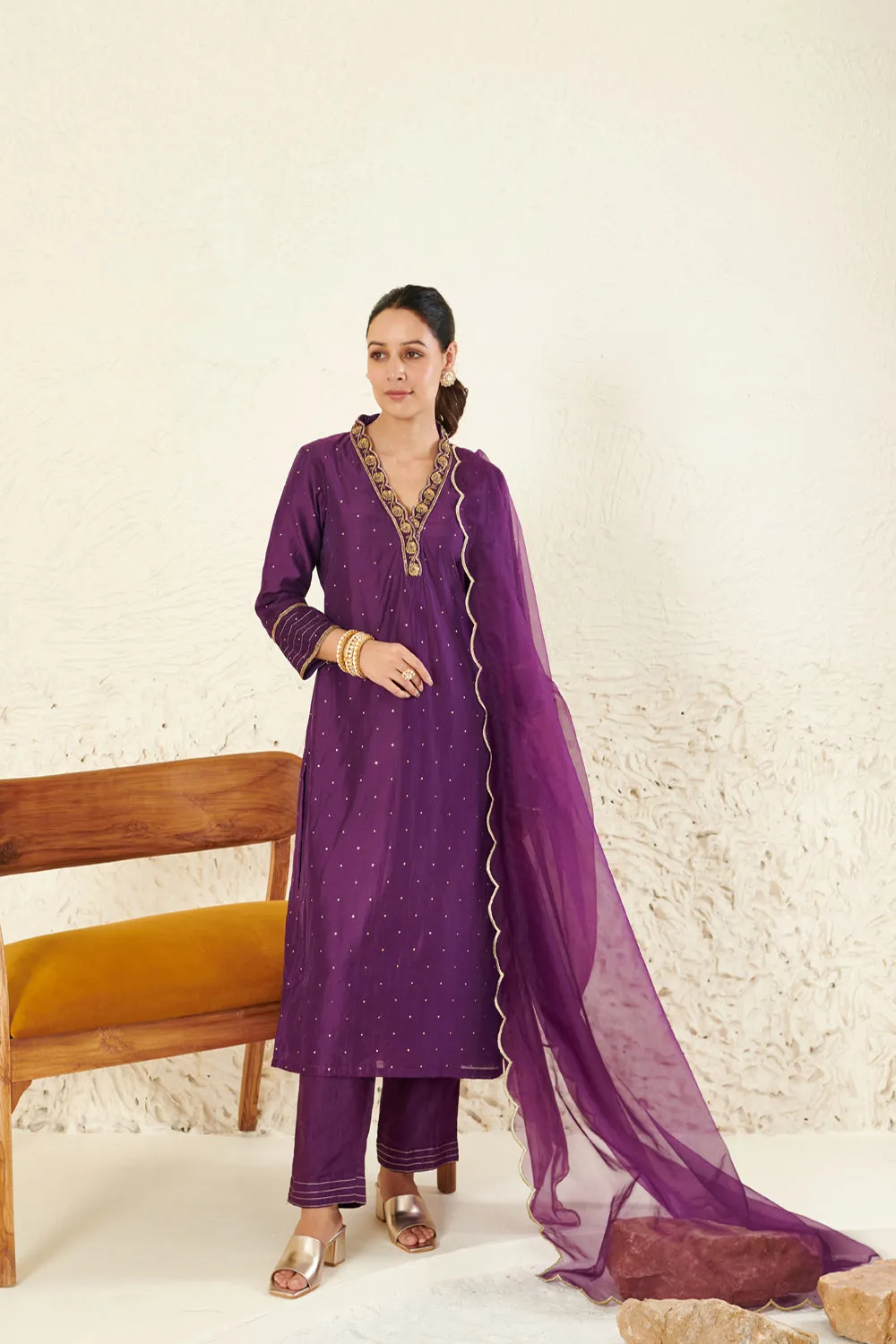 Purple Embroidered Kurta Set