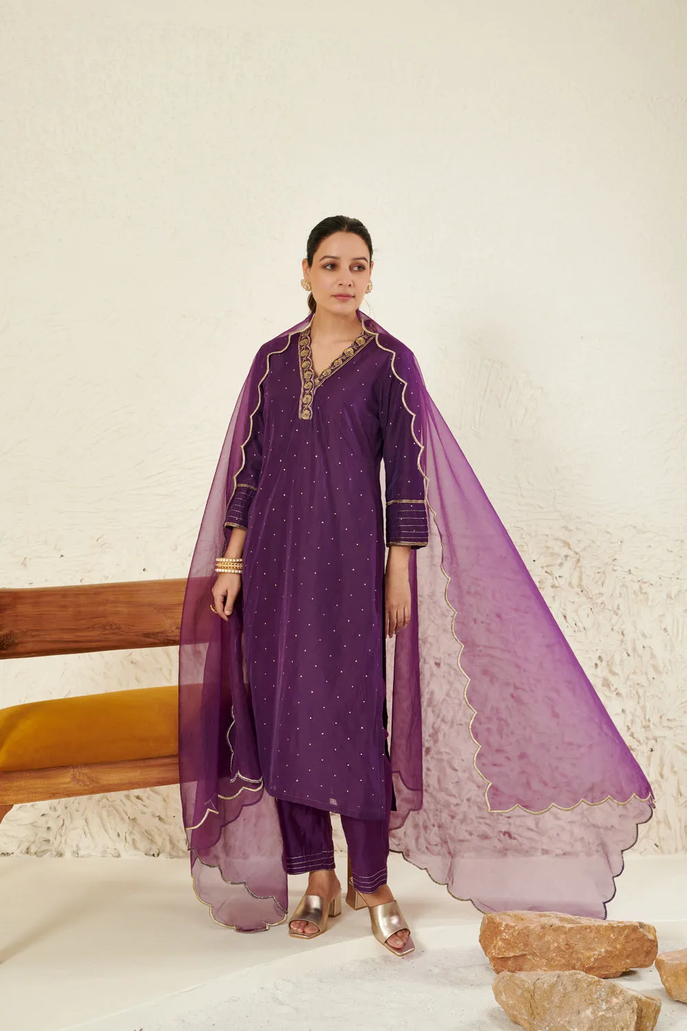 Purple Embroidered Kurta Set