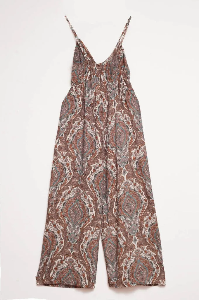 Q2 - Original Wide Leg Jumpsuit in Beige Paisley Print