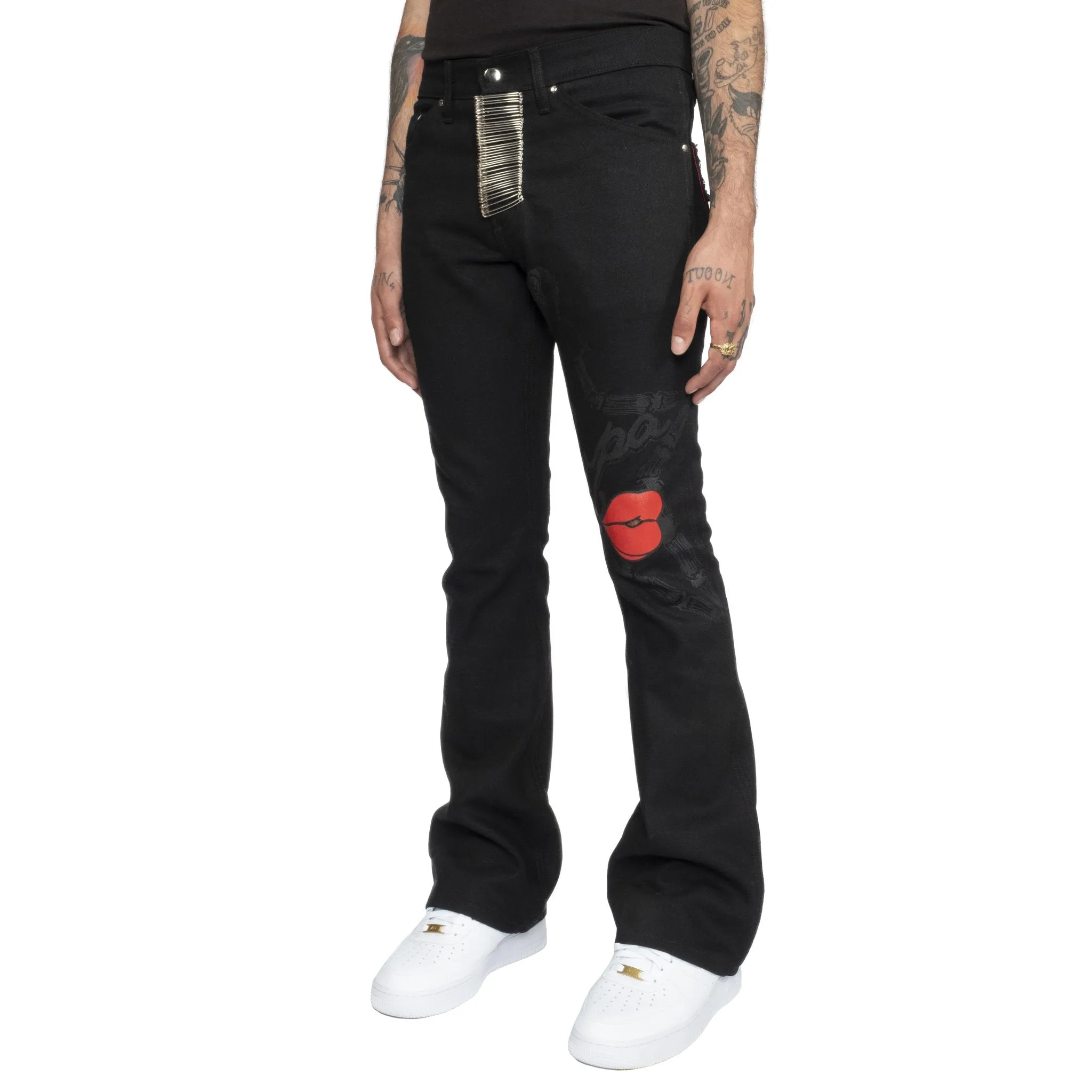 " SIGNATURE " HEAVYMETAL BLACK DENIM FLARE JEANS