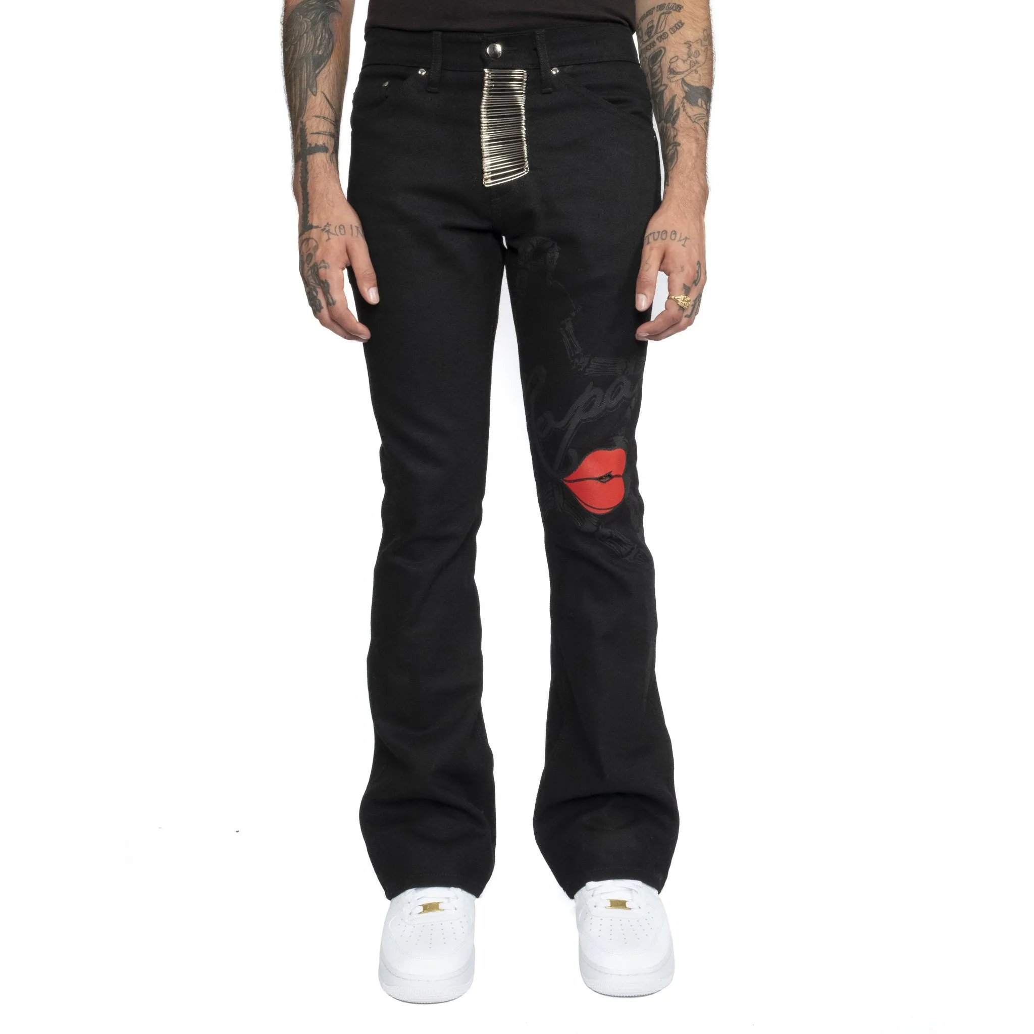 " SIGNATURE " HEAVYMETAL BLACK DENIM FLARE JEANS