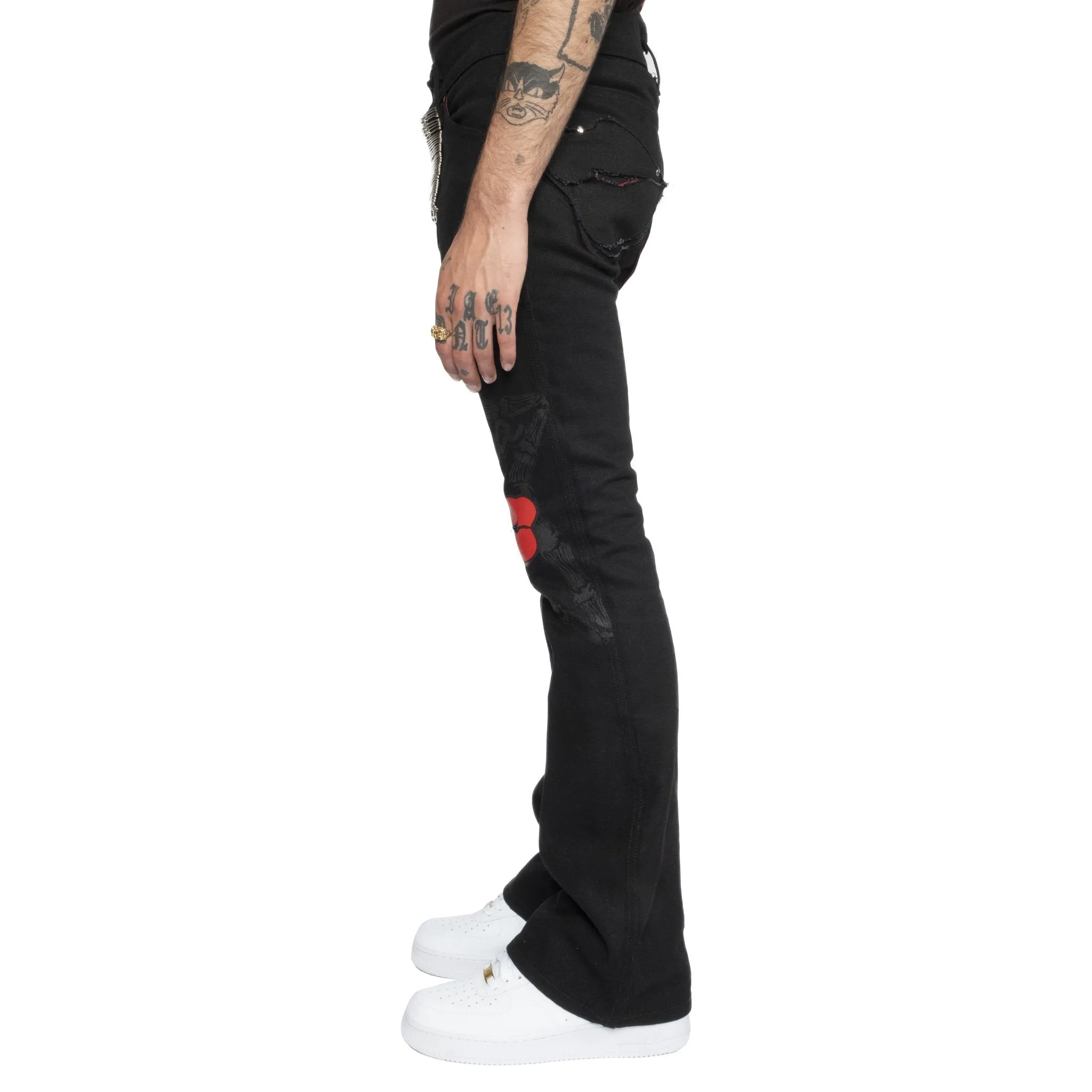 " SIGNATURE " HEAVYMETAL BLACK DENIM FLARE JEANS