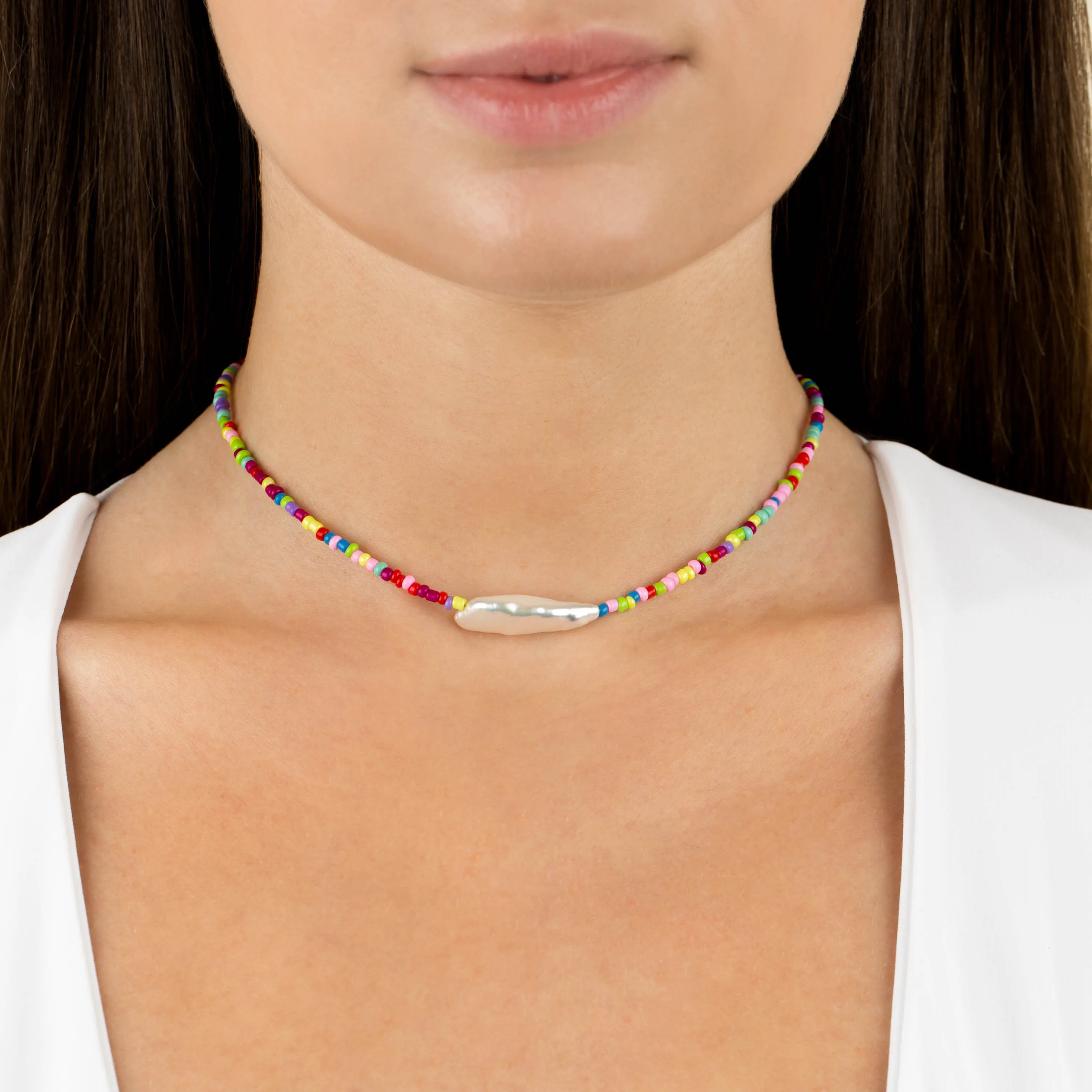 Rainbow Baroque Pearl Color Beaded Choker