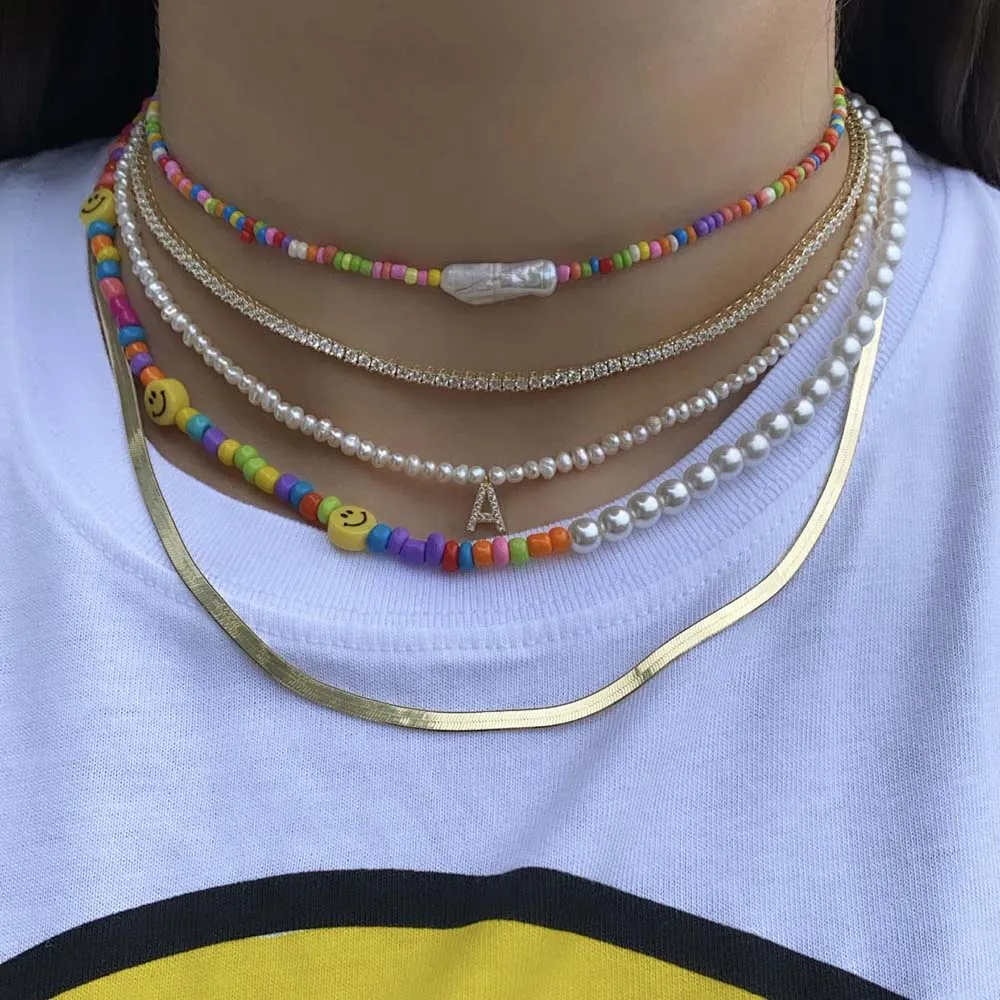 Rainbow Baroque Pearl Color Beaded Choker