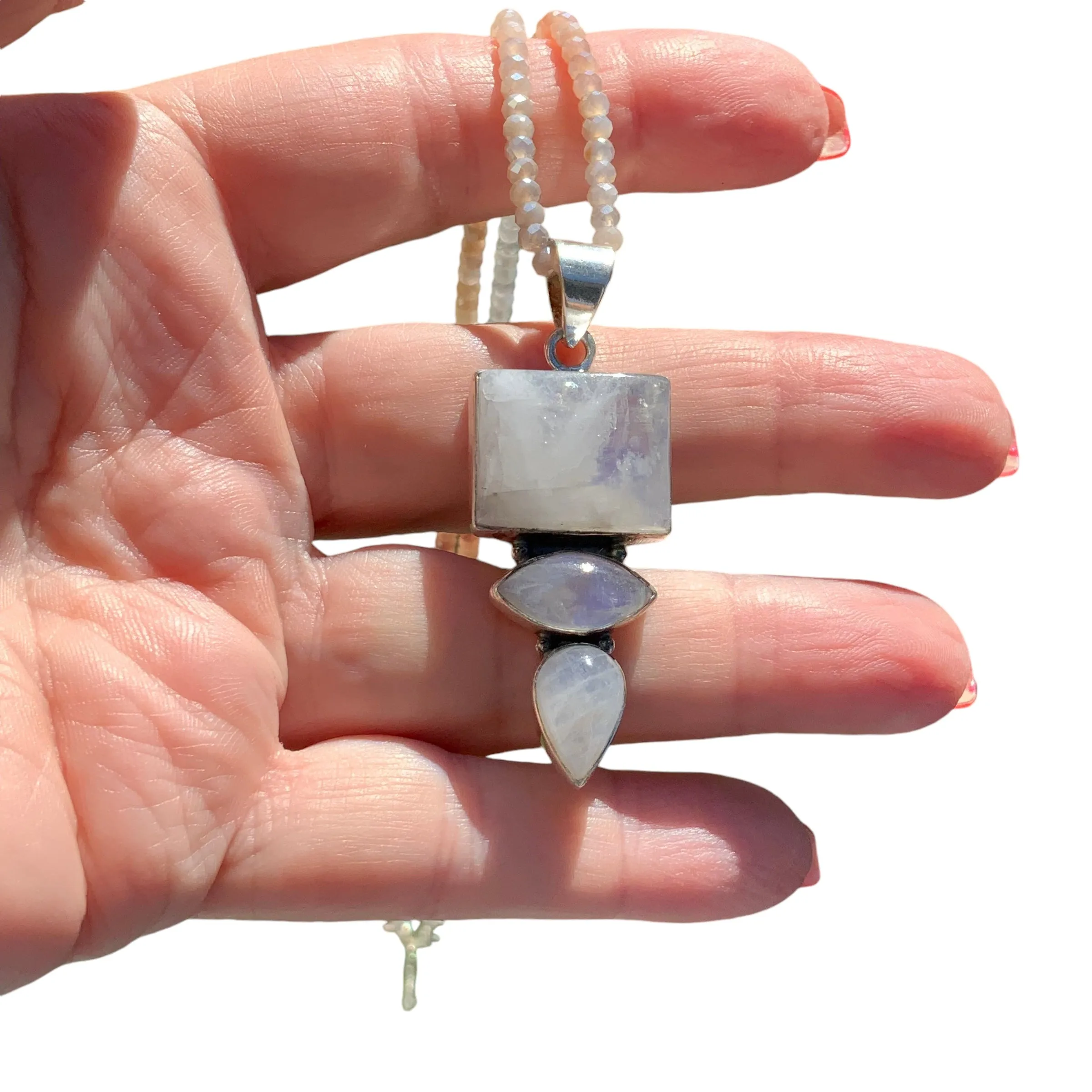 Rainbow Moonstone Solid 925 Sterling Silver Pendant Necklace