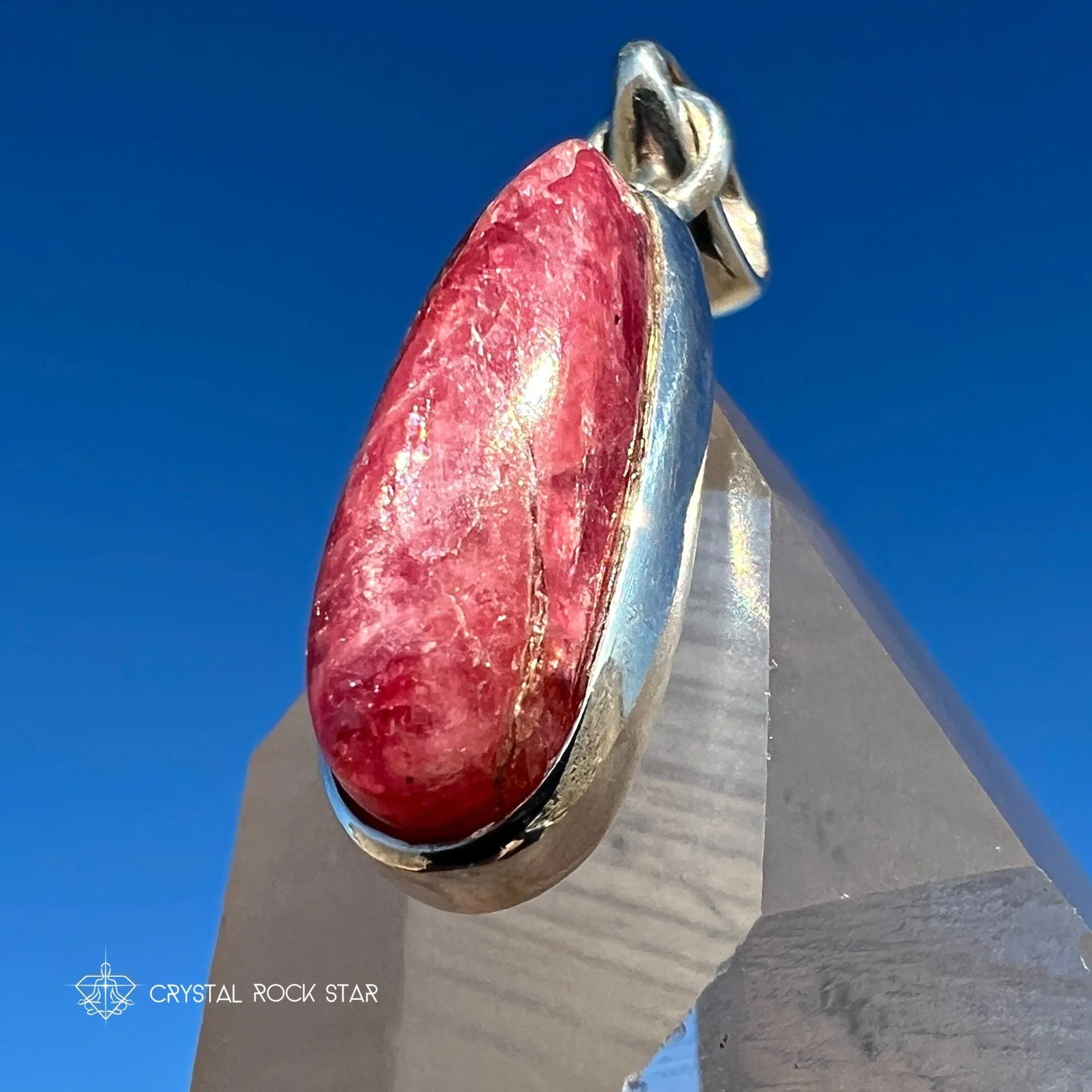 Rare Gem Rhodonite Teardrop Silver Pendant