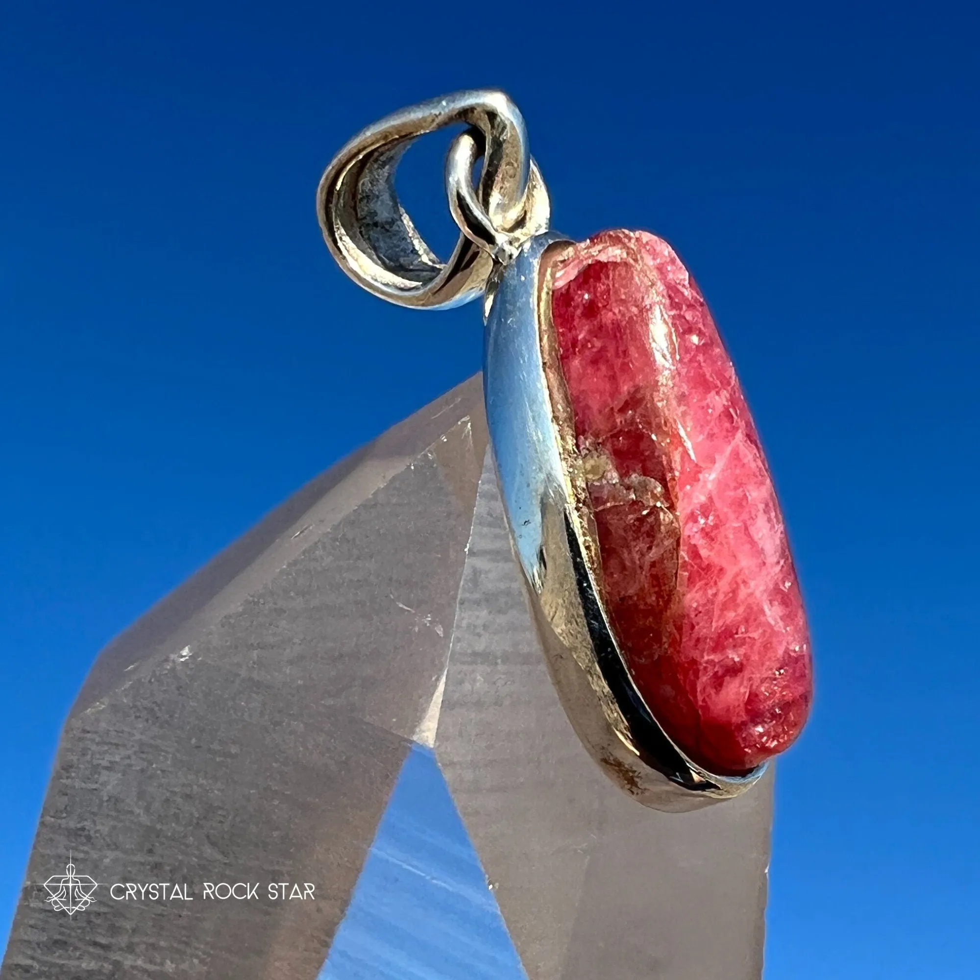 Rare Gem Rhodonite Teardrop Silver Pendant