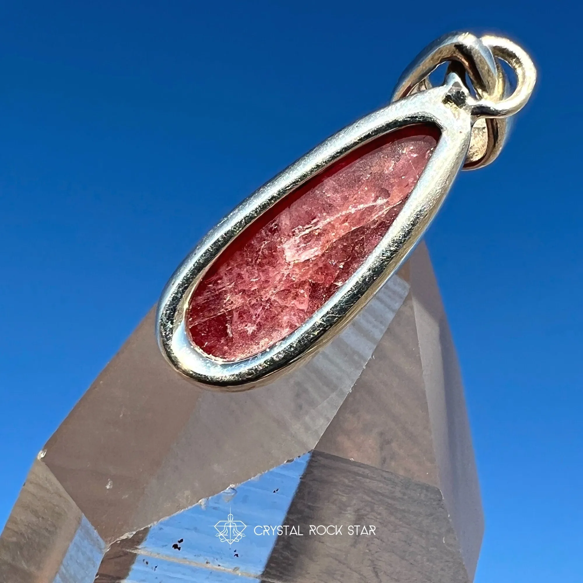 Rare Gem Rhodonite Teardrop Silver Pendant