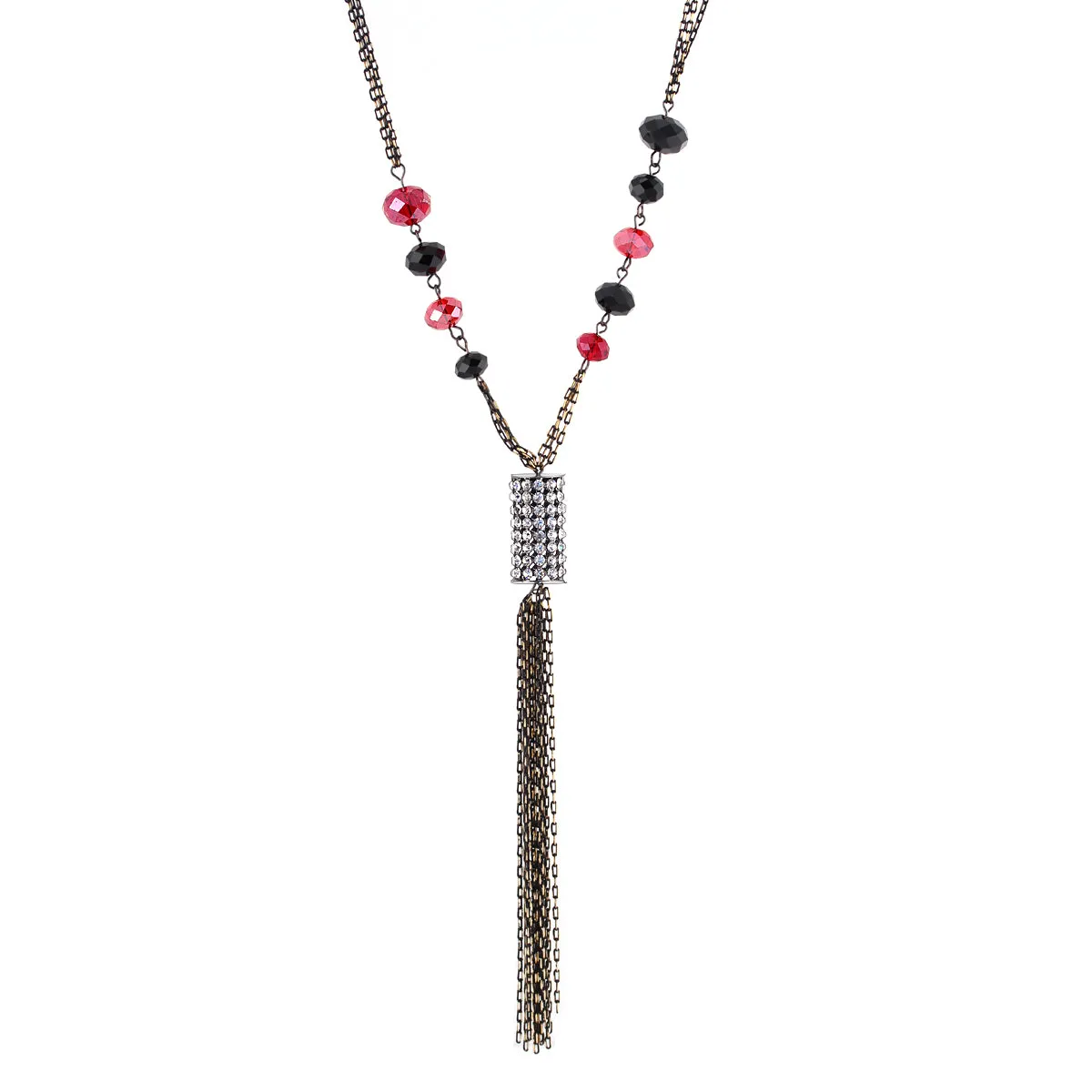 RED BLACK BEAD CRTSTAL NECKLACES #HNN91065 H/RED (TH5)