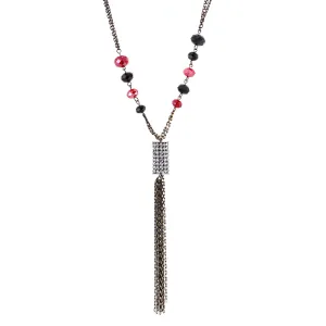 RED BLACK BEAD CRTSTAL NECKLACES #HNN91065 H/RED (TH5)